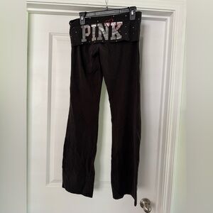 Y2K Vintage 2009 Pink Sequin Fold Over Yoga Pants Size Medium